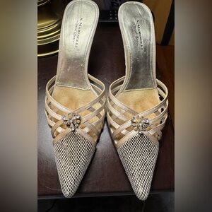 A. Marinelli Gold  Heels with Crystal Detail Size 9.5 M
